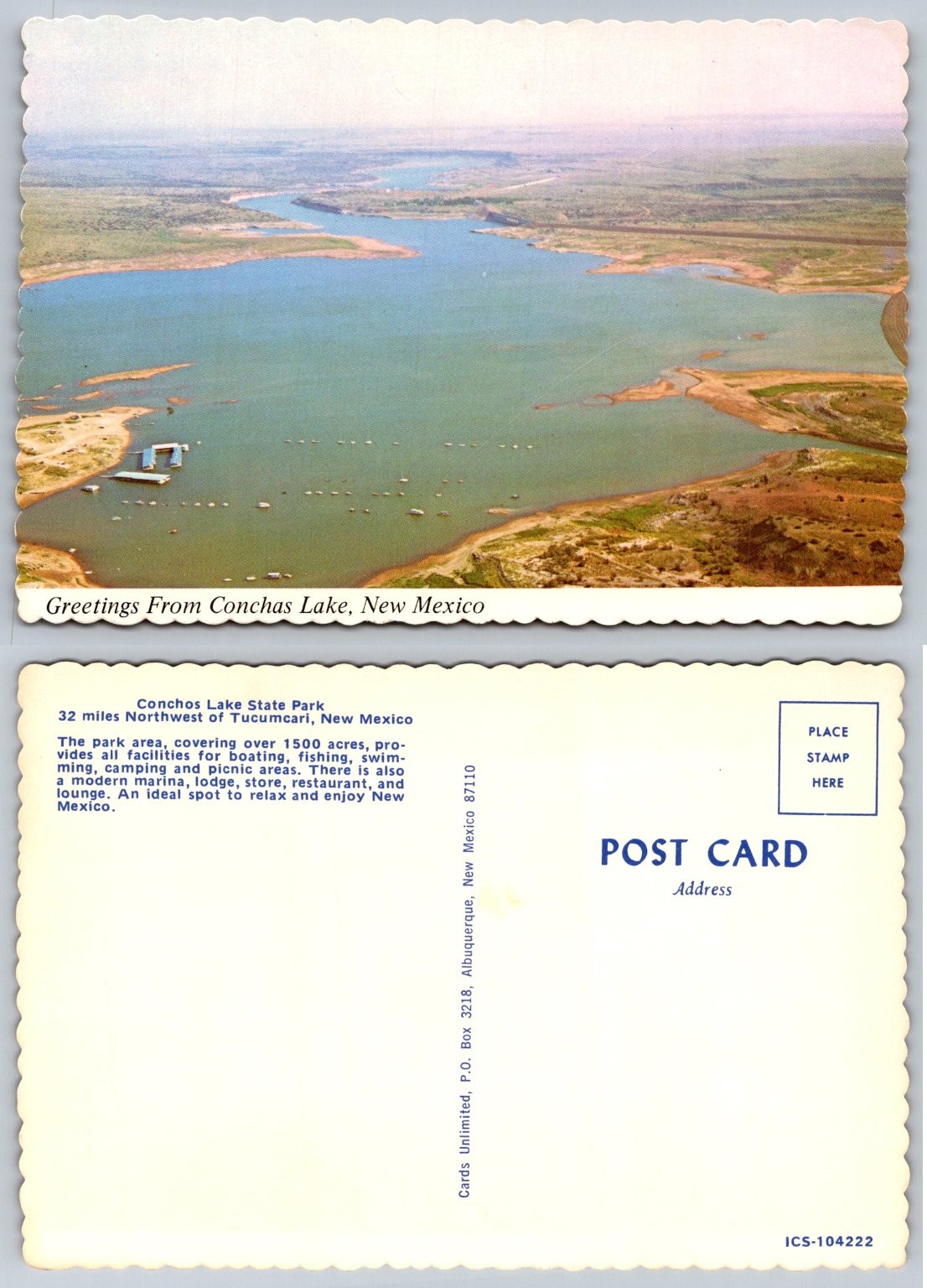 Greetings From Conchas Lake State Park New Mexico Aerial View Postcard