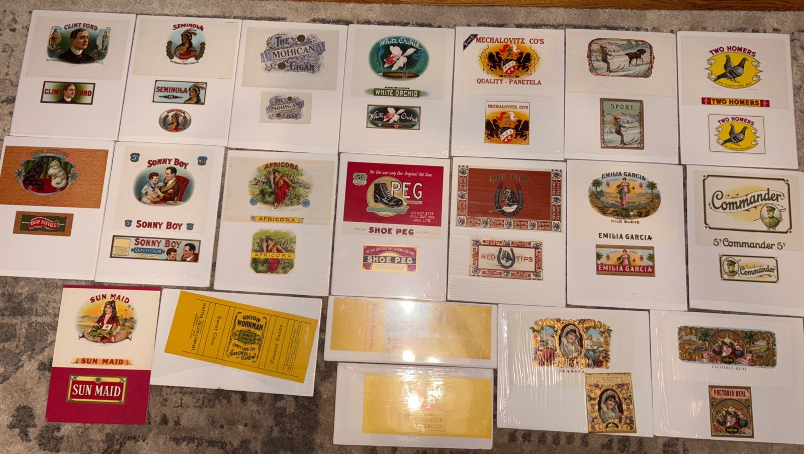 Antique lot of 38 CIGAR BOX/TOBACCO Labels advertising ORIGINAL Mint Condition