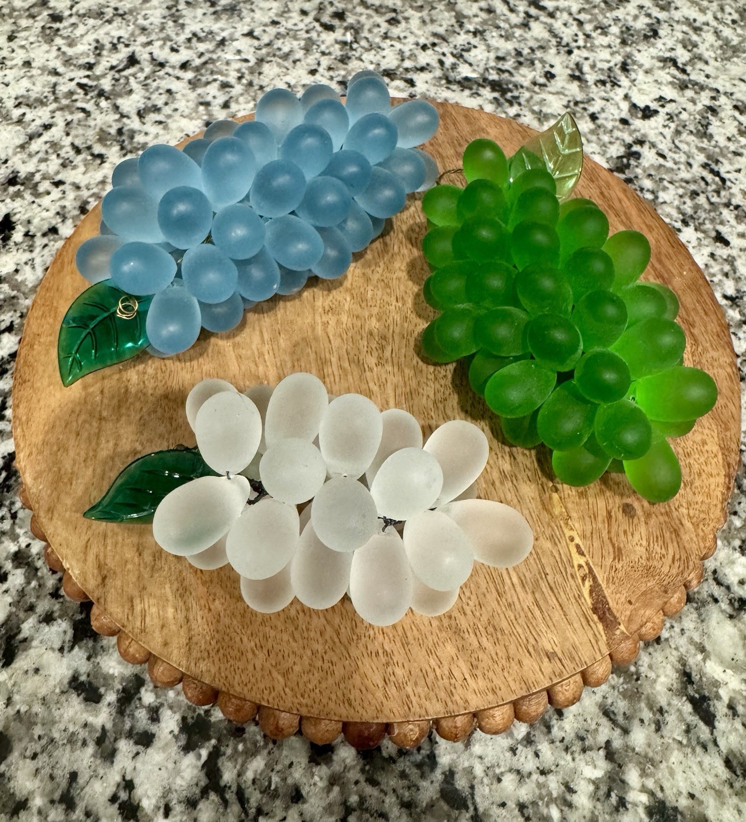 Vintage MCM Frosted Glass Grape Cluster Set - Blue, Green & White