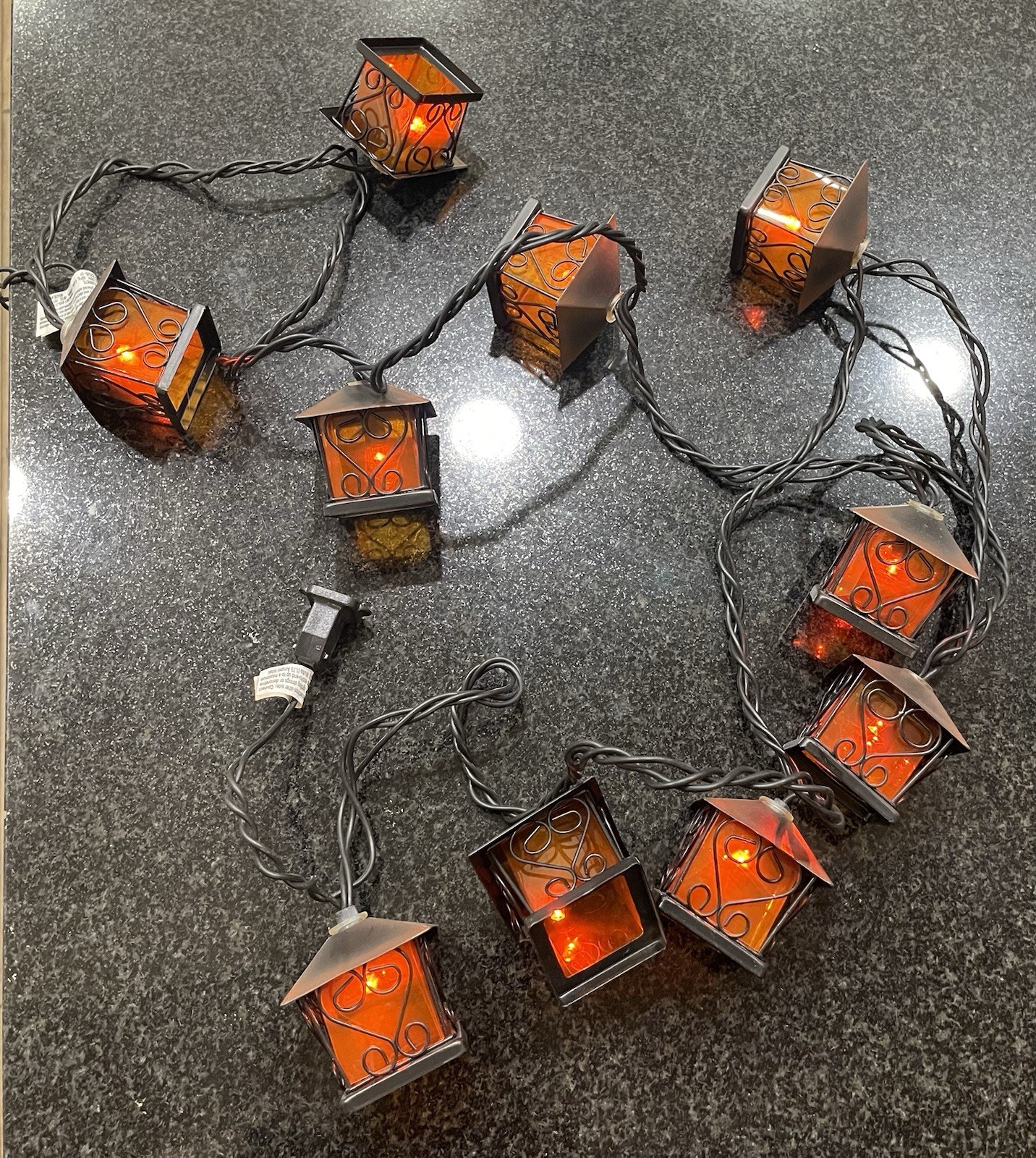 Metal Mini Lanterns String of 10 Lights Indoor Outdoor Use Vintage Halloween