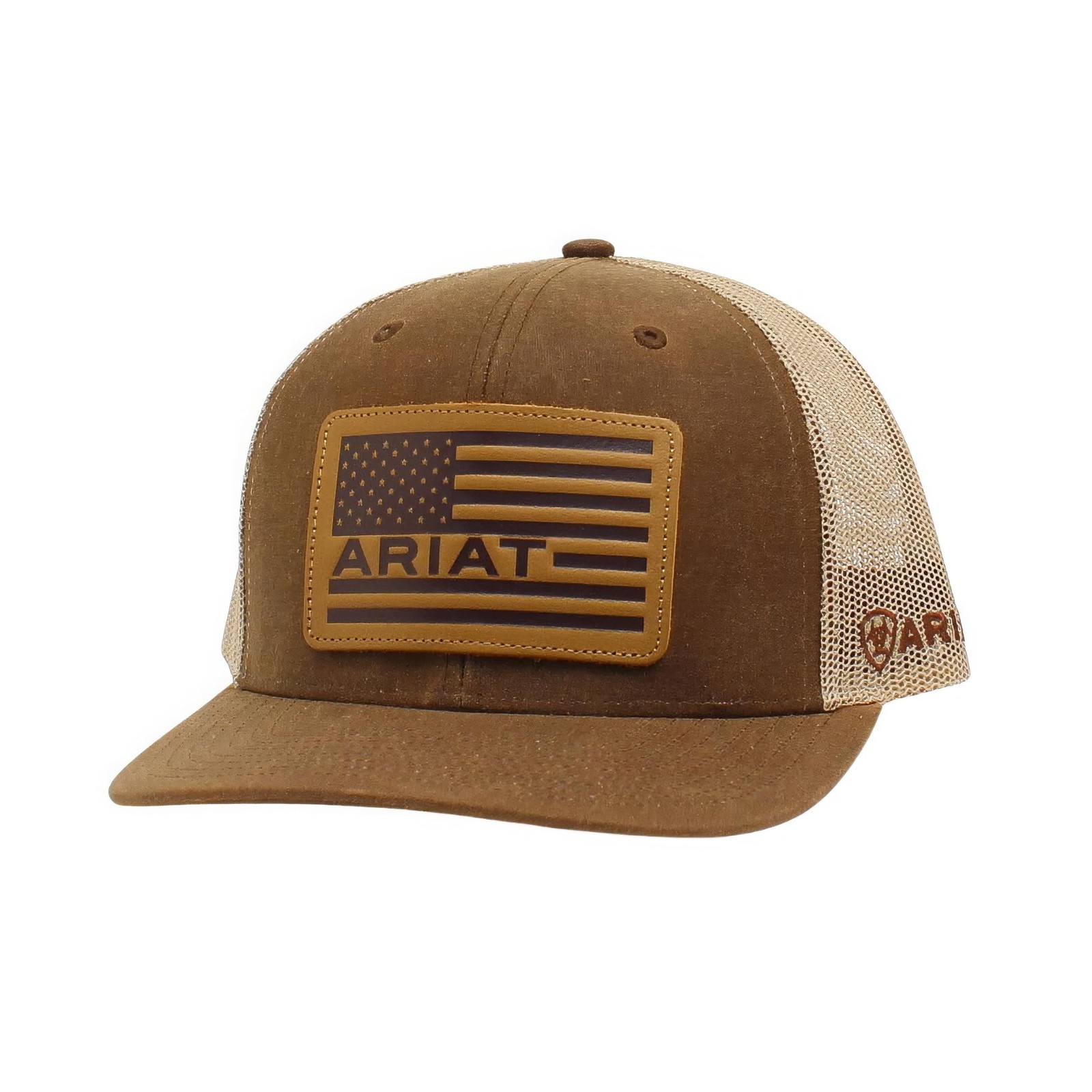 ARIAT Men\'s Oilskin Richardson 112 Cap with USA Flag Leather Patch, Mesh Back... ARIAT Men\'s Oilskin Richardson 112 Cap with USA Flag Leather Patch, Mesh Back...