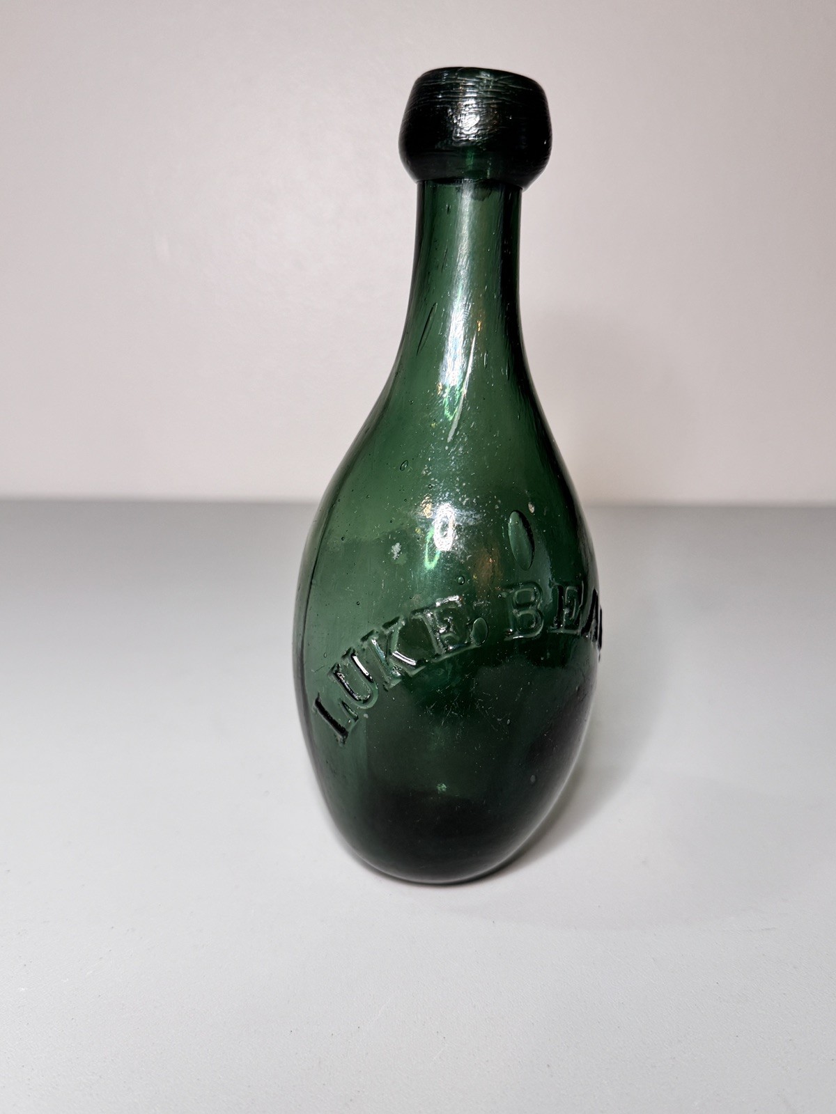 IRON PONTIL LUKE BEARD DARK GREEN 1850s TENPIN BOSTON - BLOB SODA BOTTLE.