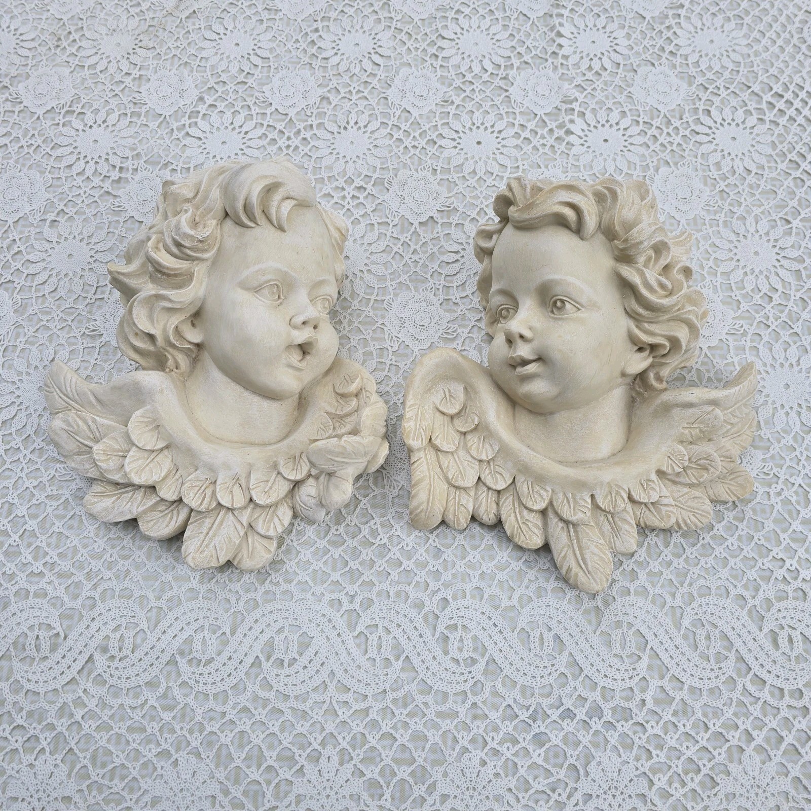 Victorian Molded Cherub Angel Wall Hangings (x2) 11\