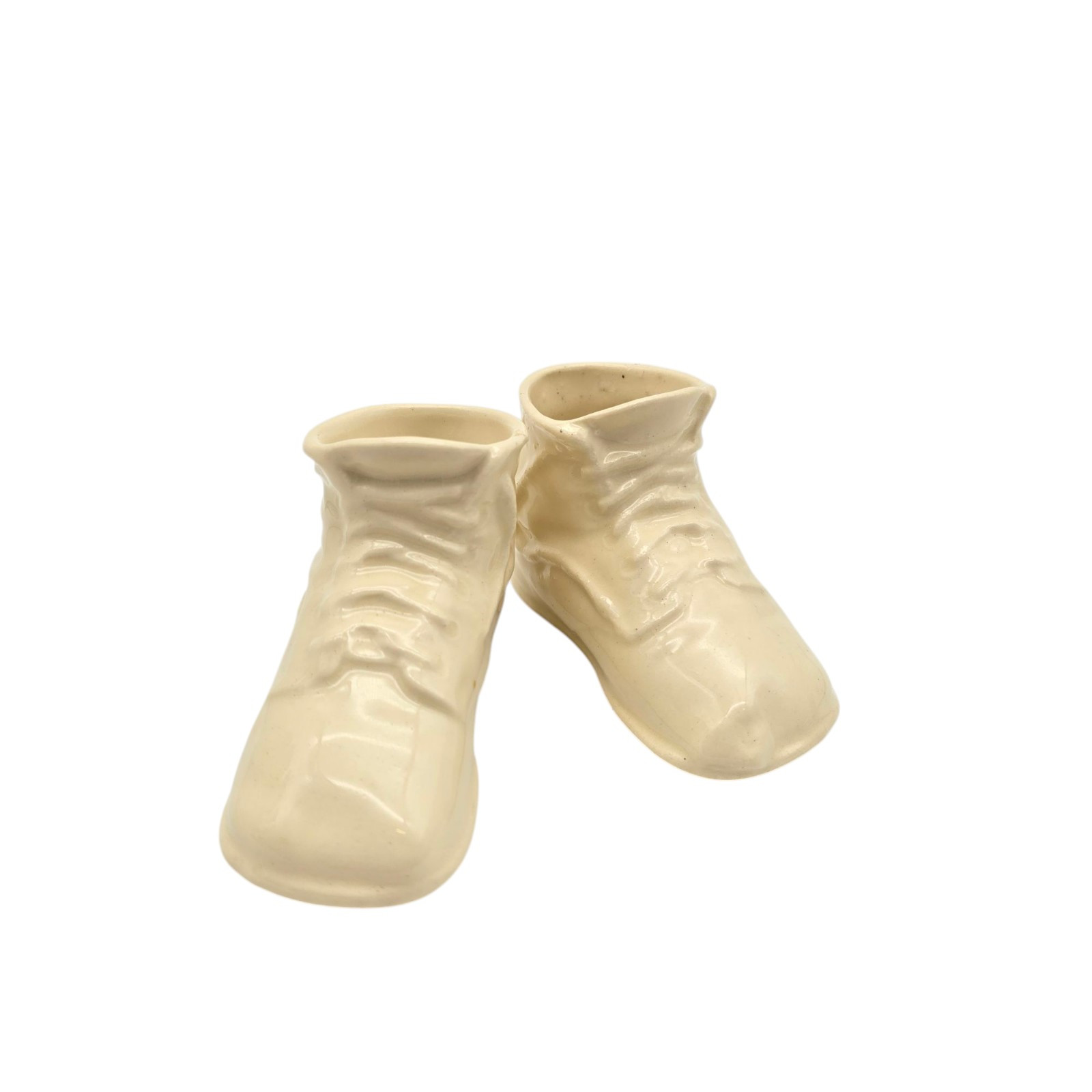 Set of 2 Vtg Ceramic Baby Shoe Art Pottery Planter Vase Bootie Cream 