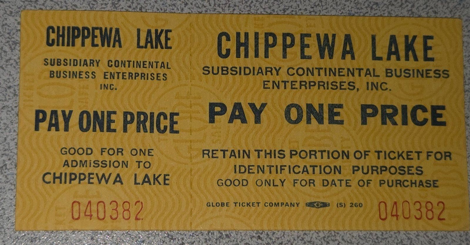 1975 Chippewa Lake Amusement Park Ohio Defunct Admission Ticket Yellow