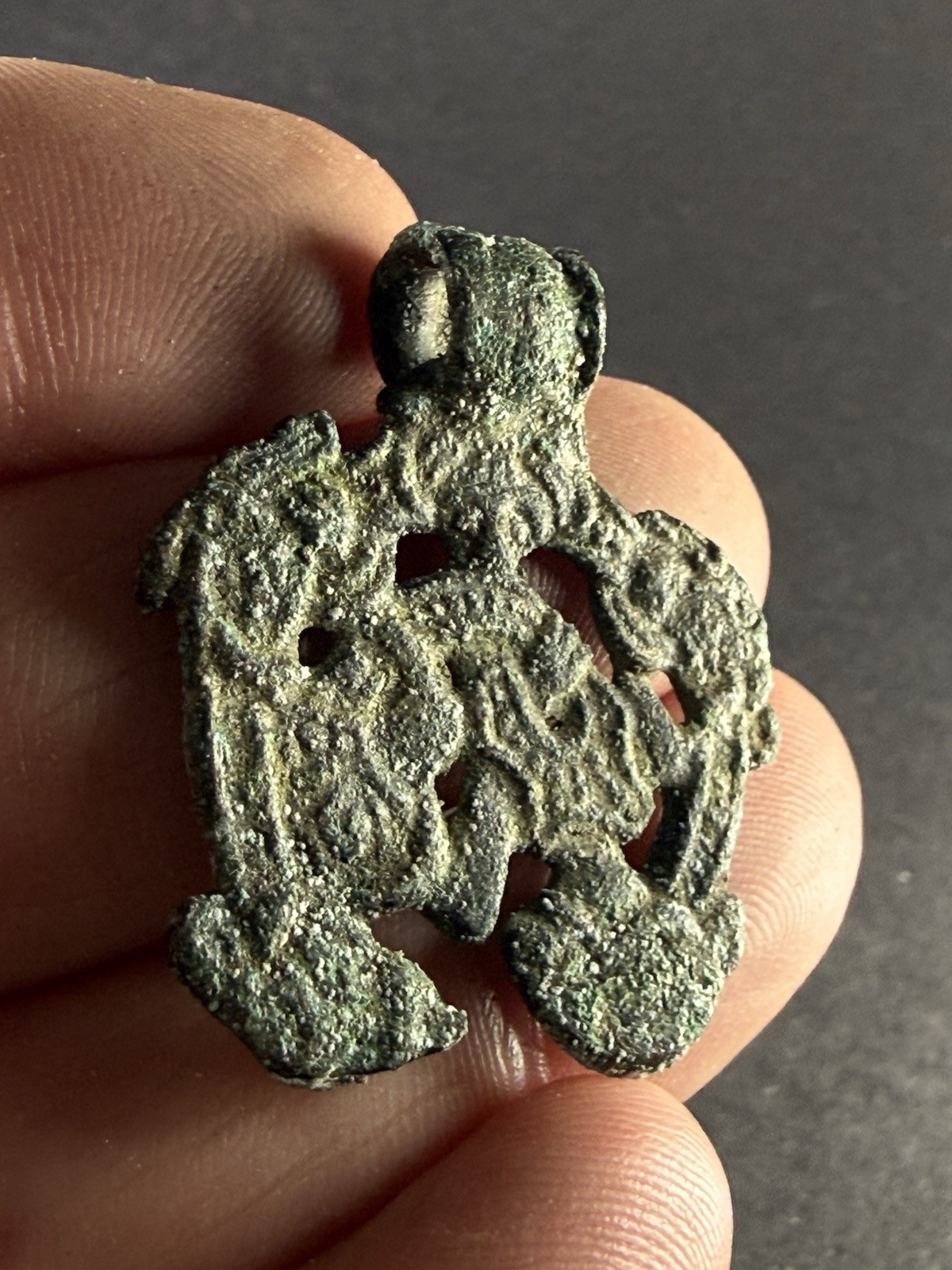 INCREDIBLE ANCIENT VIKING NORSE BRONZE AMULET - EXTENSIVE DECORATION - CA 900 AD