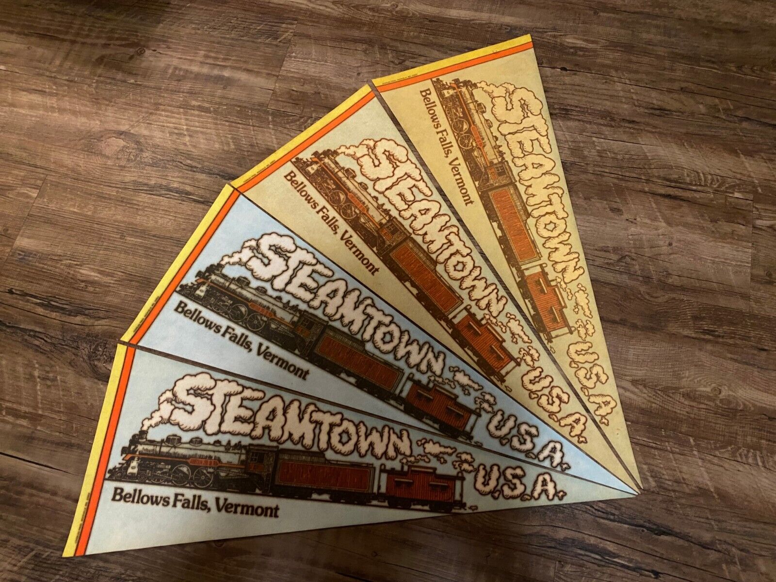 Lot of (4) Pennants Steamtown USA Bellows Falls VT VERMONT Railroad TRAINS