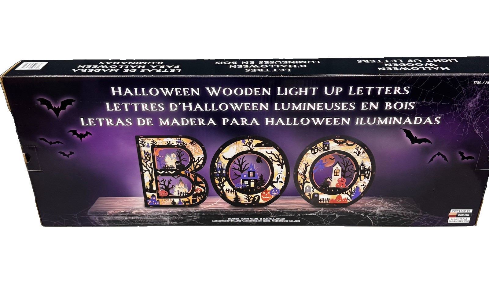 Halloween BOO Wood Light Up Letters 3D GiftCraft Cutout LED Black Purple White.