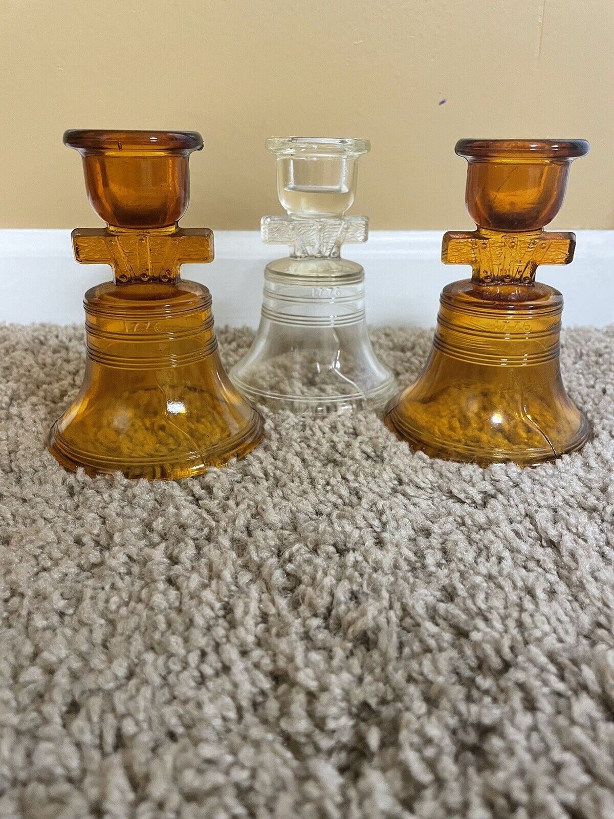 lot of three vintage Indian glass Liberty Bell candleholders