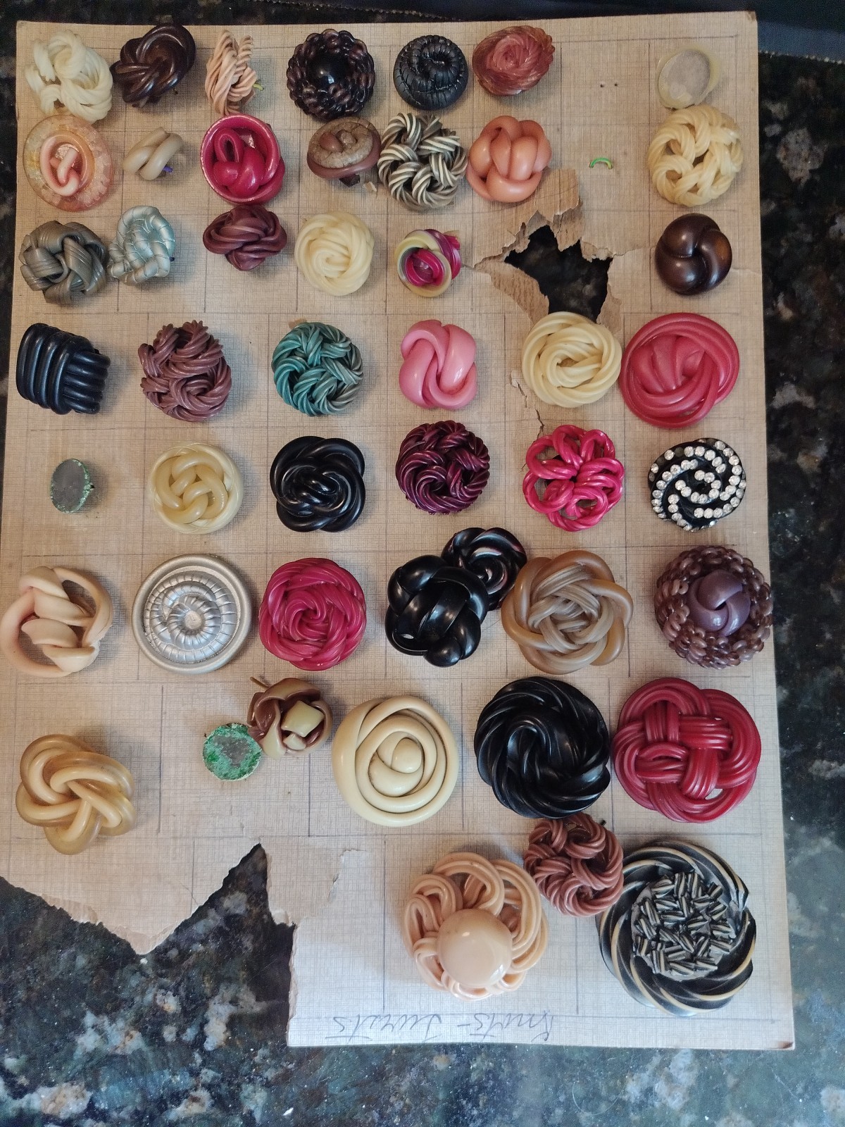51 Neat Vintage Tight Top Celluloid Plastic Buttons on Card 1” Large 1930s