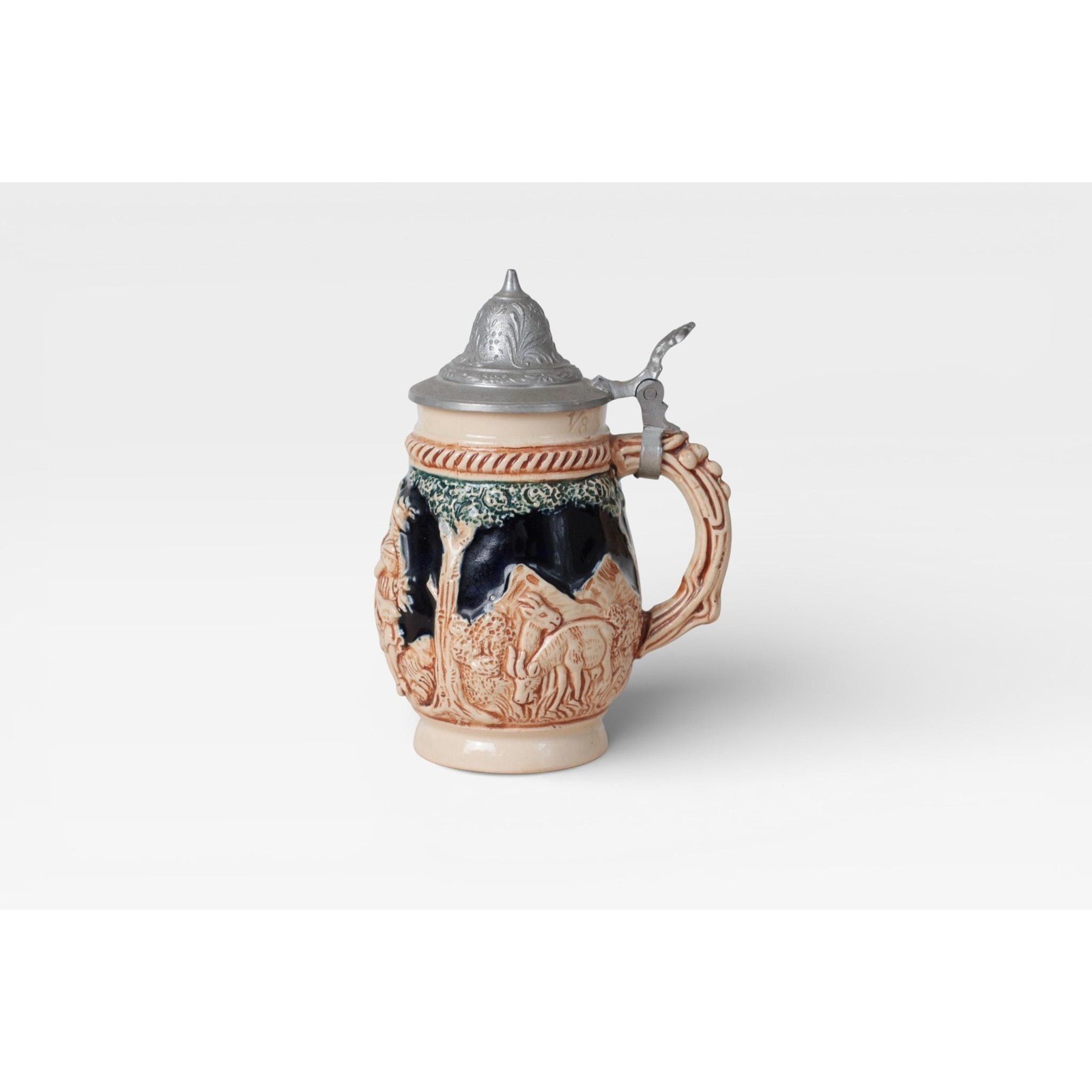 Vintage West German 1/8L Beer Stein with Pewter Lid Mid-Century German Folk Art