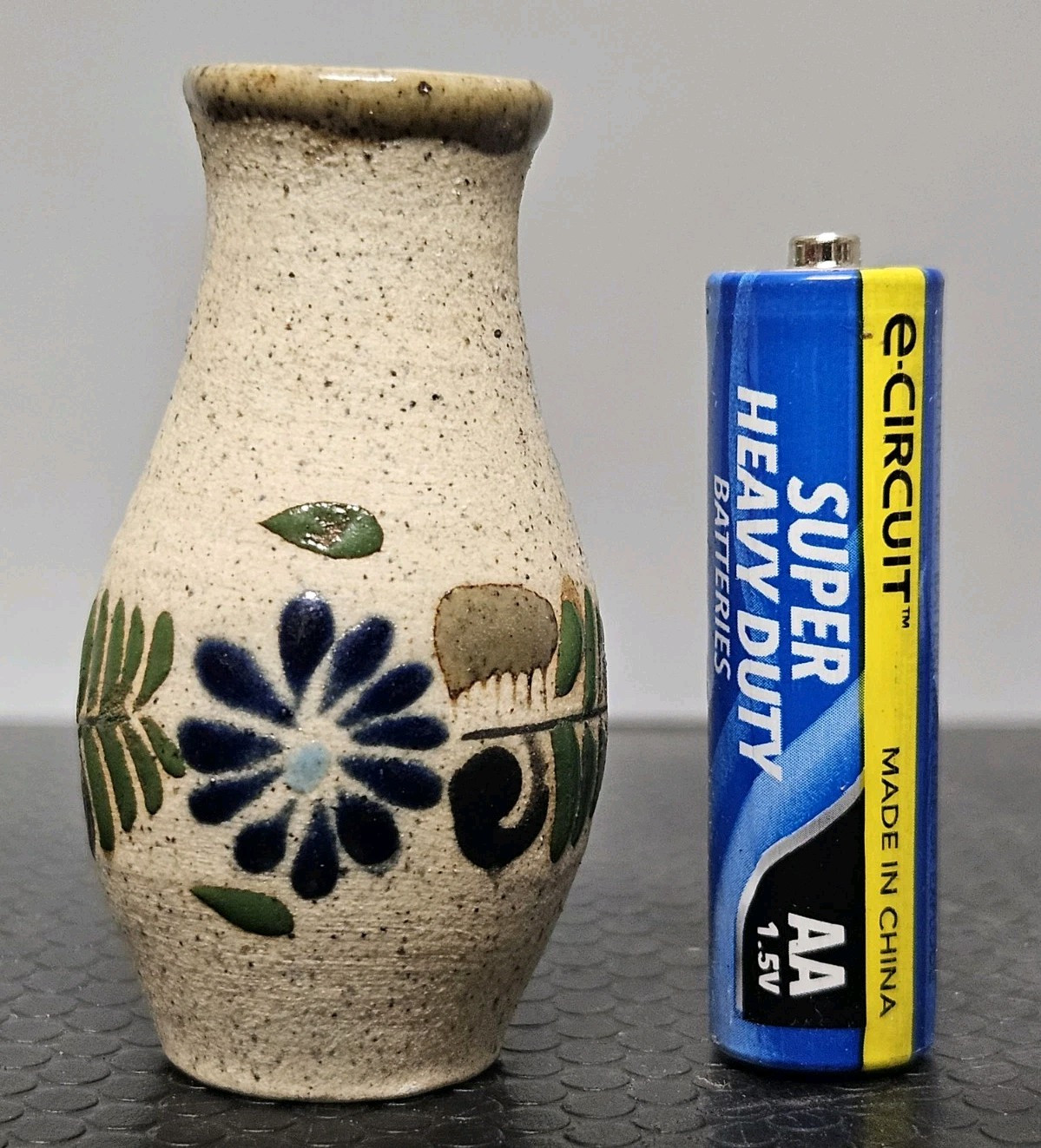Vintage Mexican Clay Pottery Flower Vase Miniature 2¼”  Signed RS Decorative