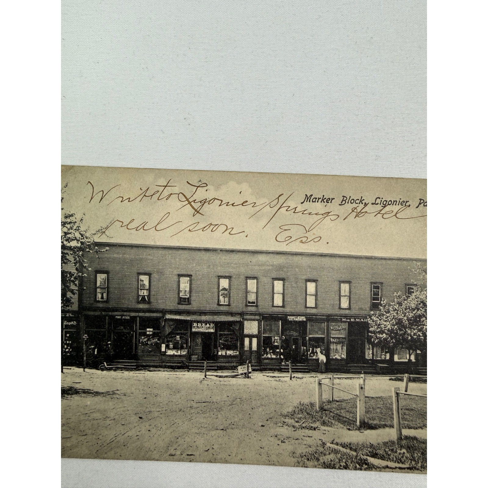 1910 Ligonier PA Marker Block Postcard Destroyed 1929 Fire Antique J B Anisey