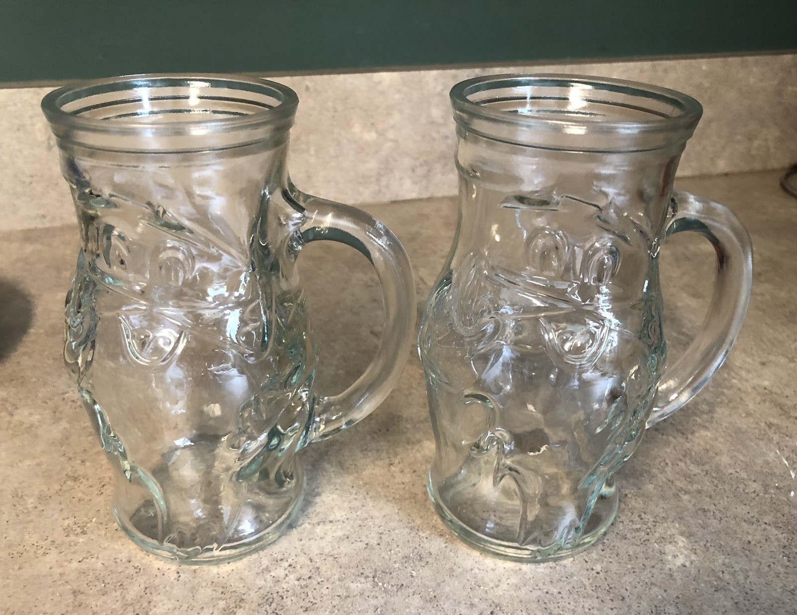 2 Vintage Frostie Root Beer glass mugs character Soda Pop Embossed MCM