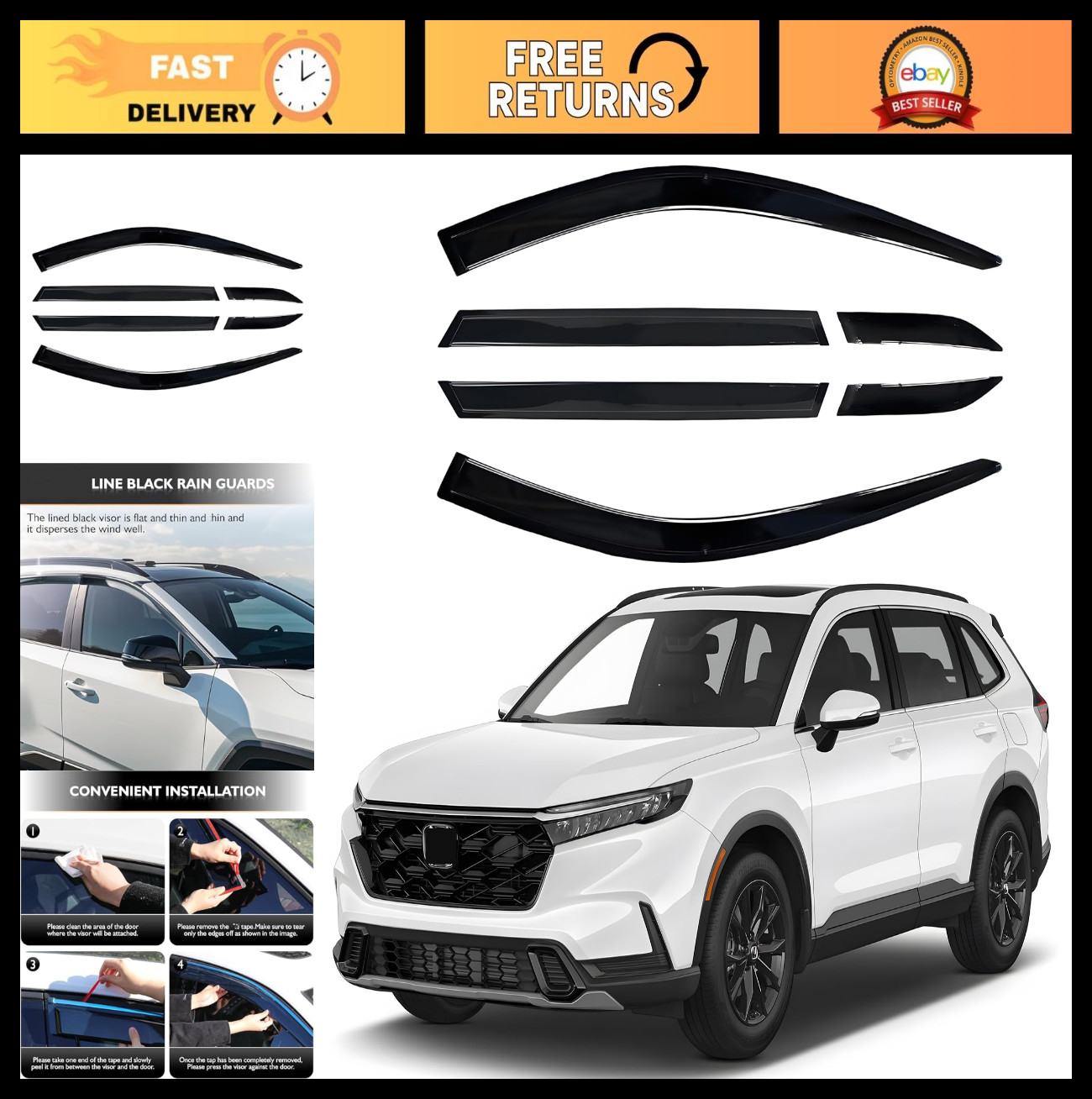 Shatterproof Out-Channel Window Deflectors for Honda CR-V (CRV) 2023 2024 2025 R