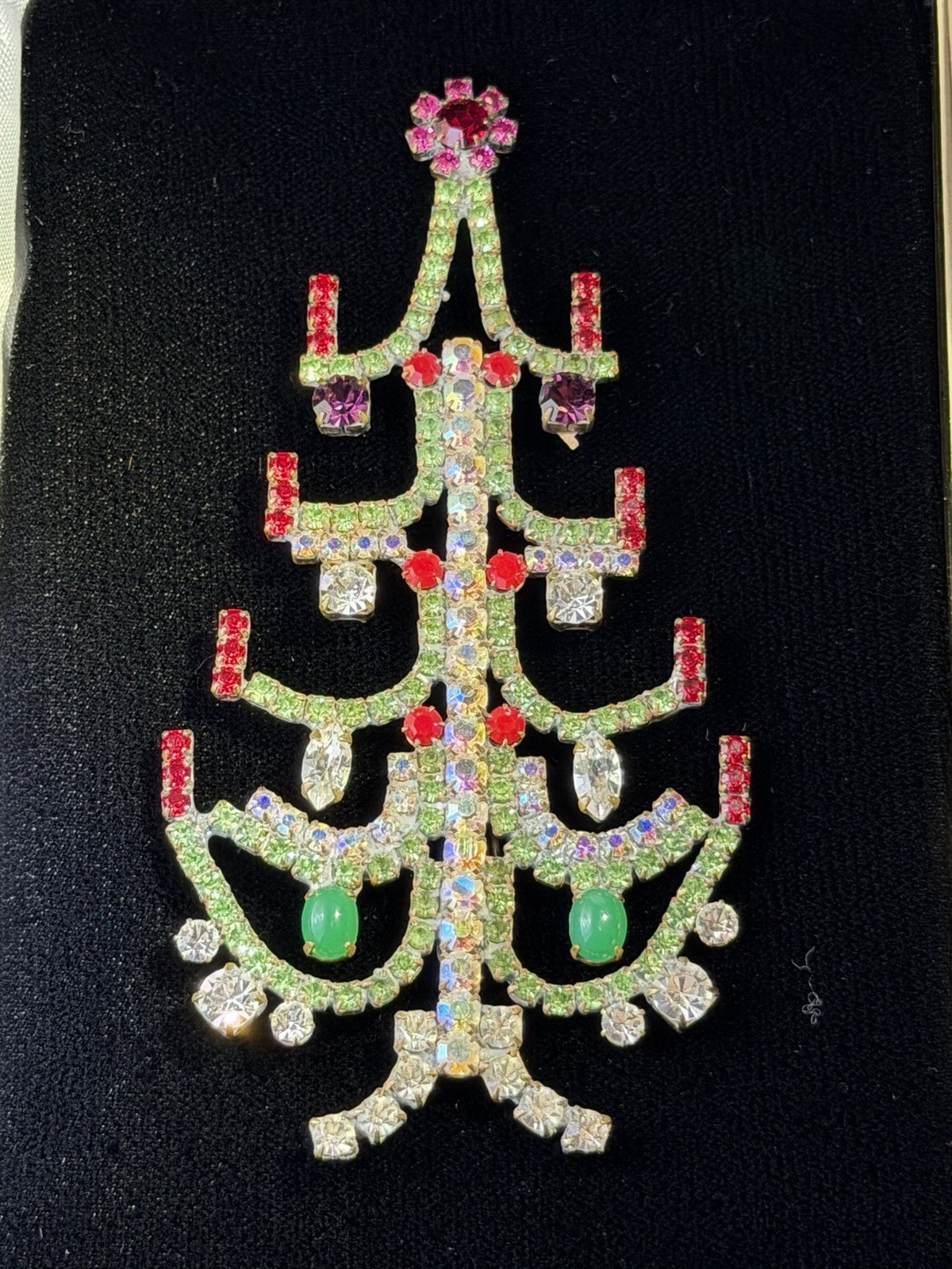 Vintage Czech Crystal & Rhinestone Christmas Tree Brooch 5 Inch