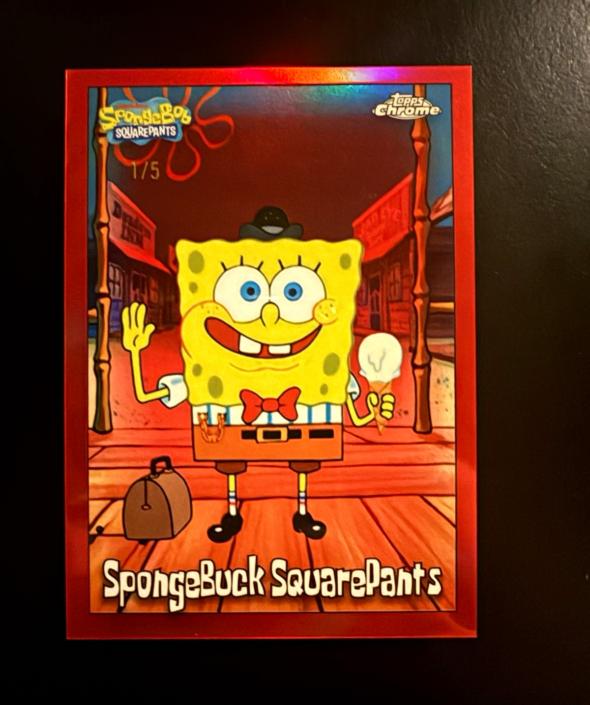 Topps 2025 Chrome SpongeBob SquarePants #54 SpongeBuck SquarePants Red 1/5