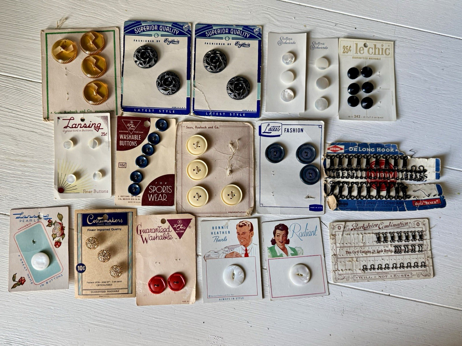 Vintage 1930s-1950s Original Round Sewing Buttons Multicolor Lot