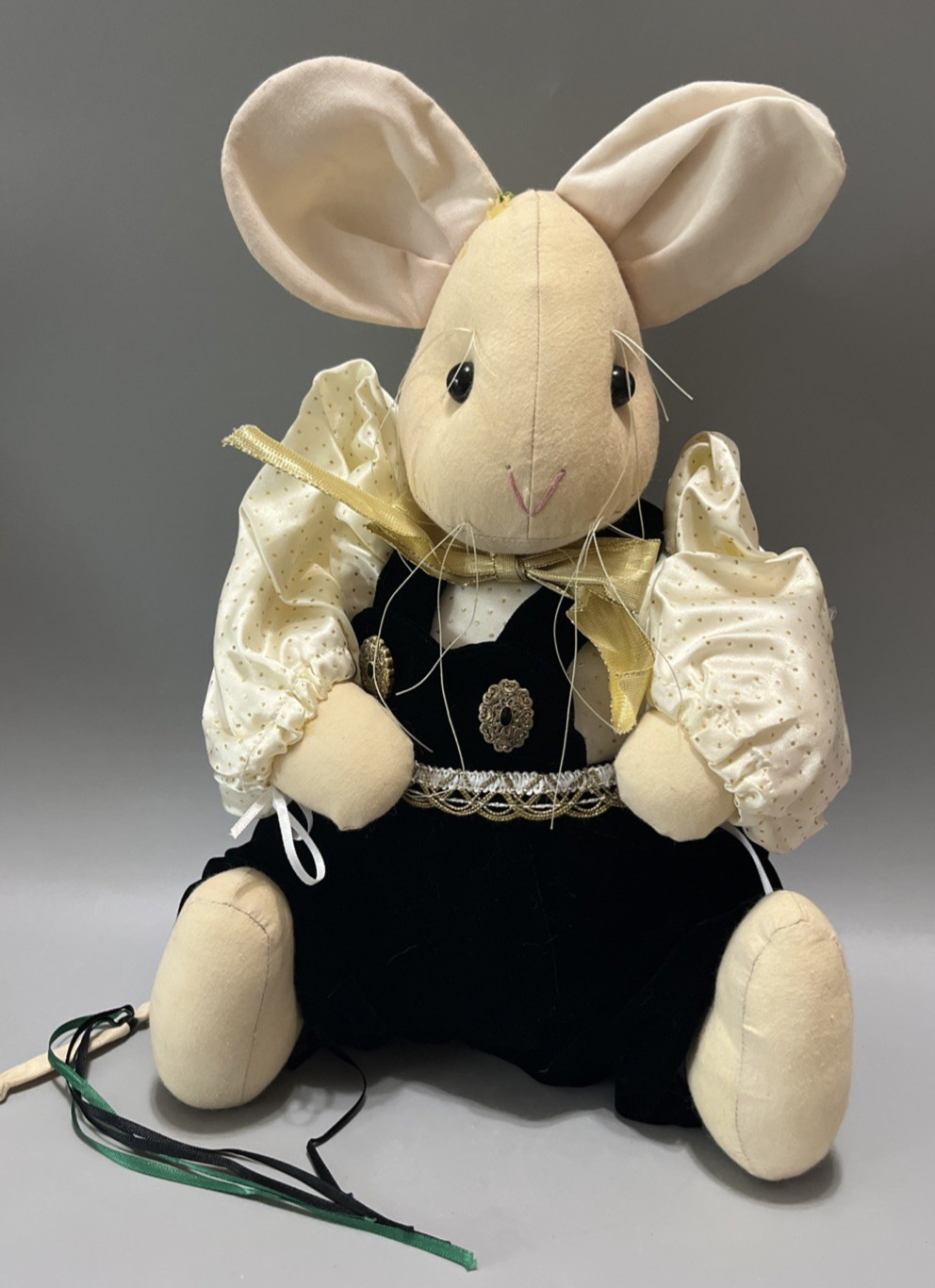 Vintage Handmade Christmas Mouse in Black Velvet Overalls Stuffed Animal 13\