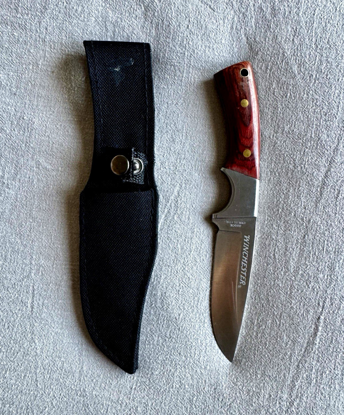 Winchester 2003 Stainless Drop Point Fixed Blade Full Tang Wood Handle w/Sheath