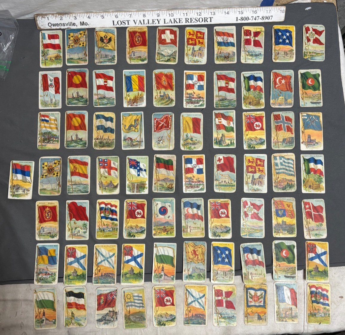 c1910 Lot 71 RECRUIT LITTLE CIGARS Tobacco Card FLAGS NATIONS SERIES 100 Design