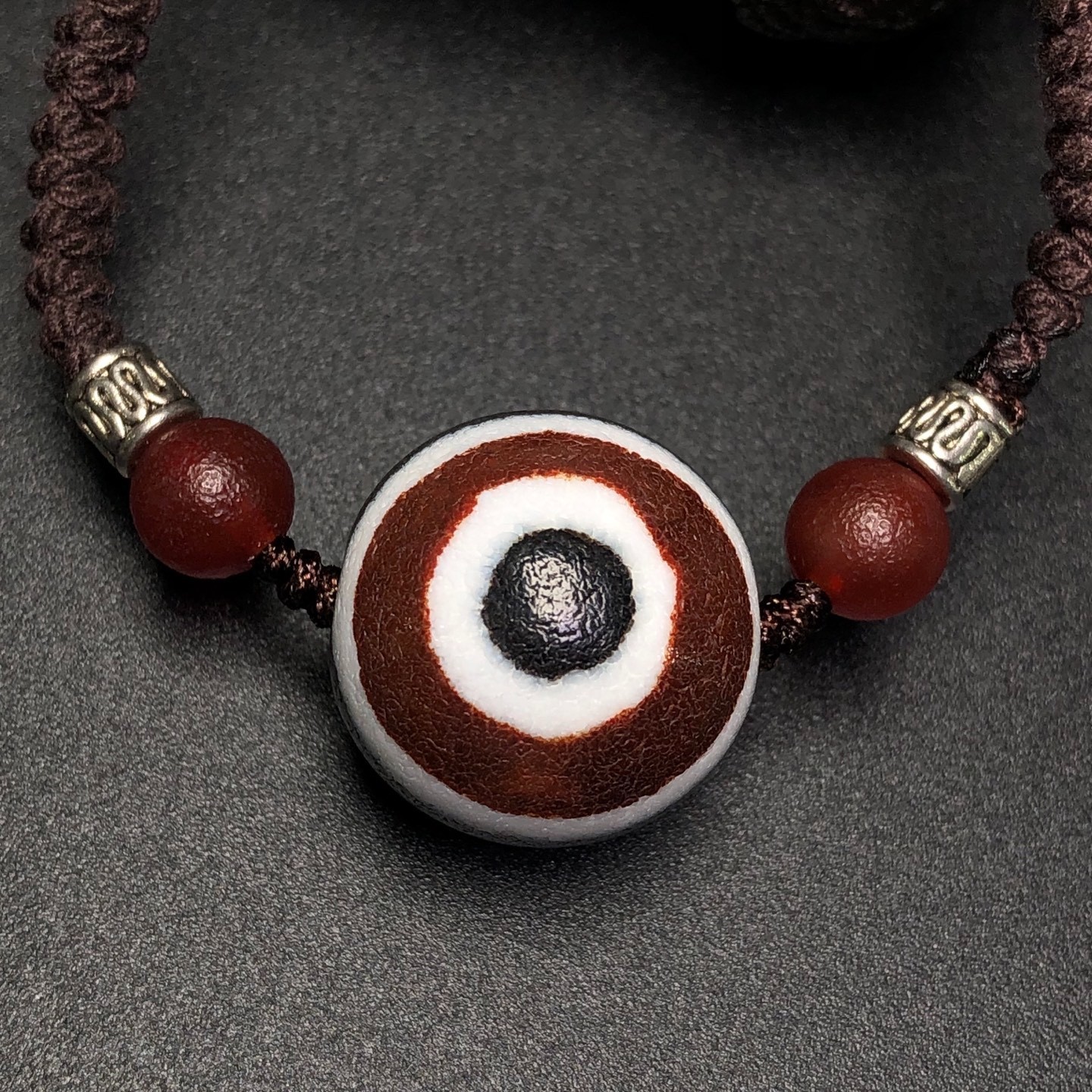 Vintage Tibetan Round Eye Dzi Bead Old Agate Amulet Necklace Ethnic Jewelry 22mm
