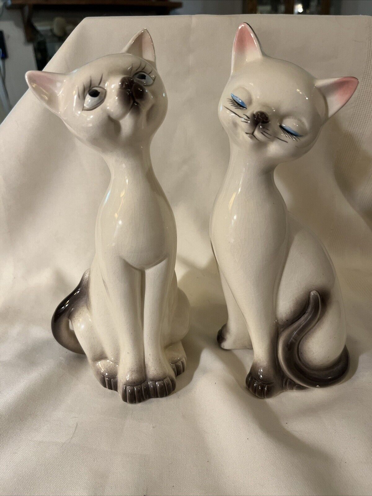 VINTAGE SET 0F SIAMESE CATS STAMPED JAPAN 9 3/4 IN TALL