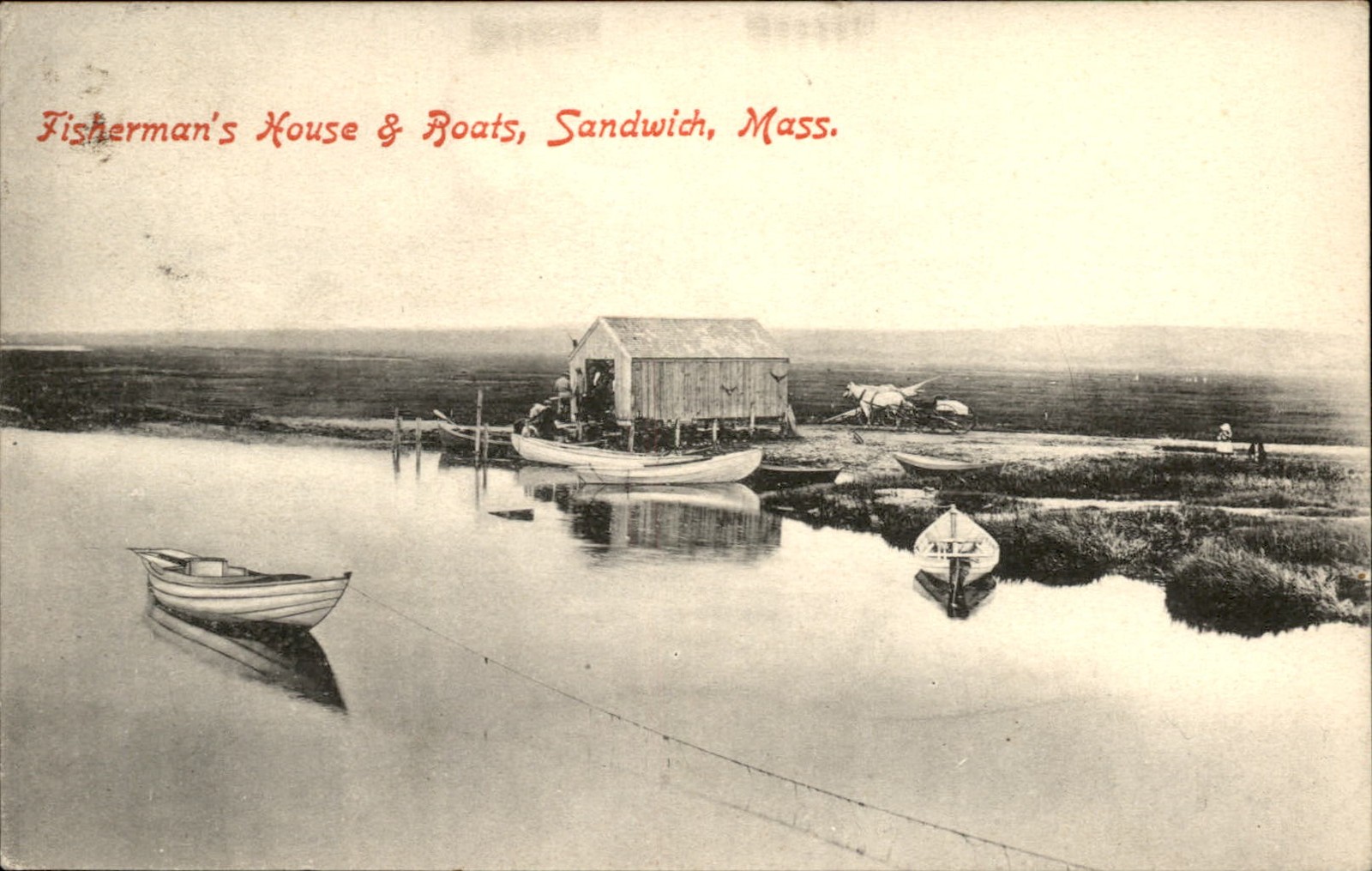 Sandwich MA Fisherman's House & Boats c1900s-10s Vintage Postcard