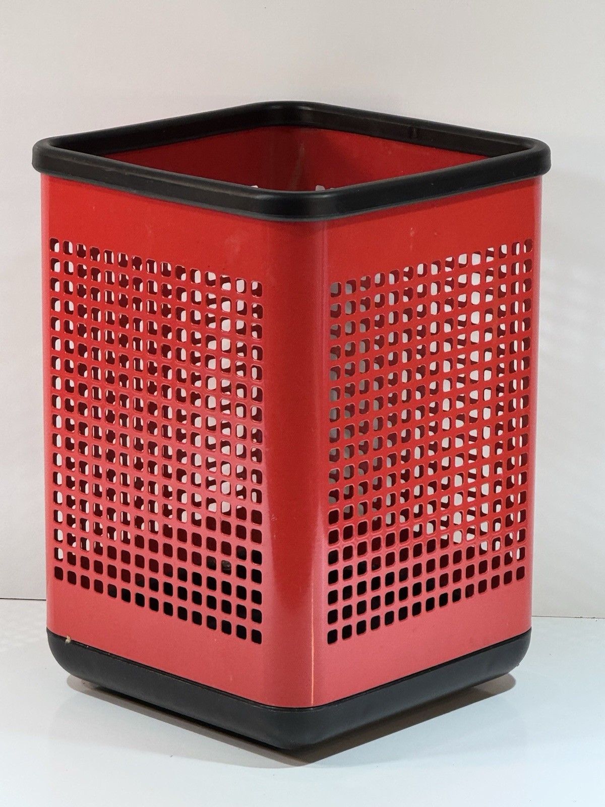 Vintage Neolt Space Aged Perforated RED Waste Storage Can 1980s ITALY