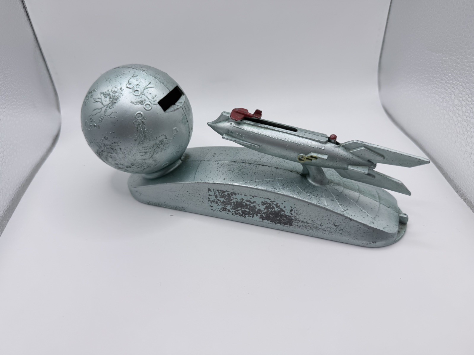 Vintage Strato Mechanical Rocket and Moon Coin Bank (no Key)