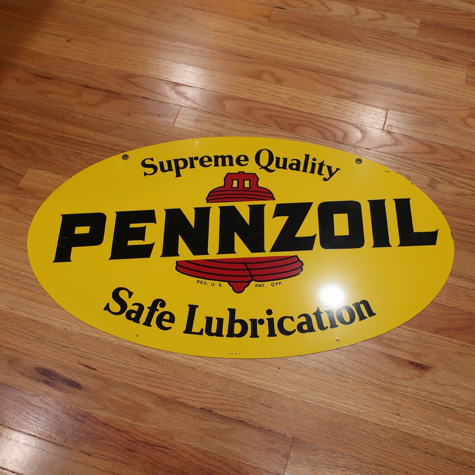VTG Large 1975 Pennzoil Motor Oil Oval Advertising Sign Double Sided - NICE