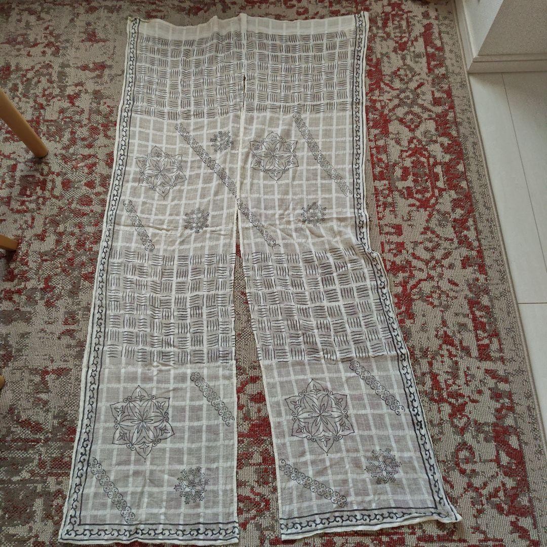 Asian Noren Sheer Curtain Geometric Floral White Gray 82x148cm