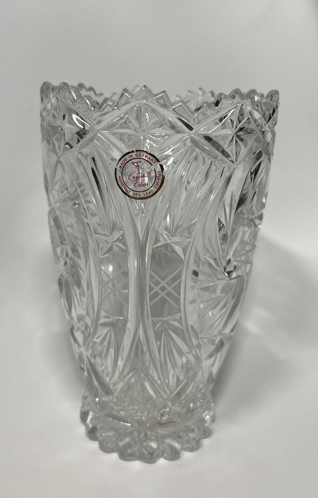 Vintage Crystal Clear Cut Glass Vase Made in Germany 24% Lead Pinwheel Star