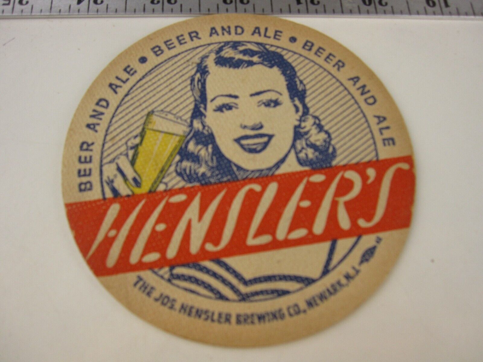 Vintage Hensler's Beer and Ale Newark NJ Brewing Related Coaster Beer Mat