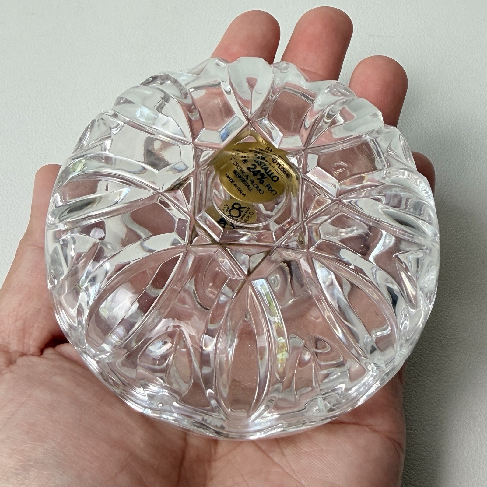 Vintage RCR Italian Lead Crystal Scalloped Jewelry Trinket Dish With Lid Small