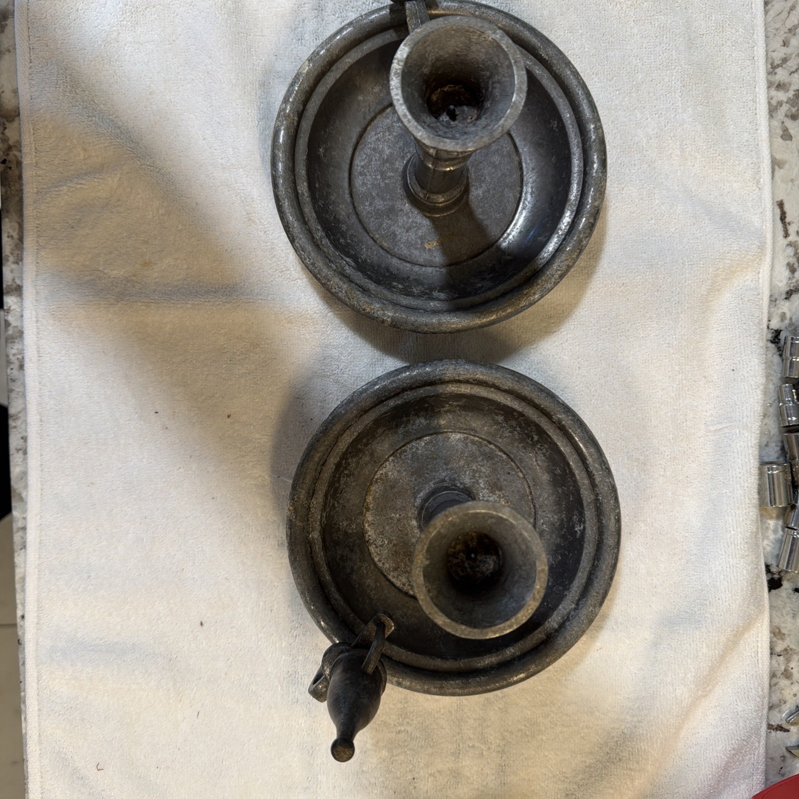 Pair PEWTER Chamberstick Candle holders 