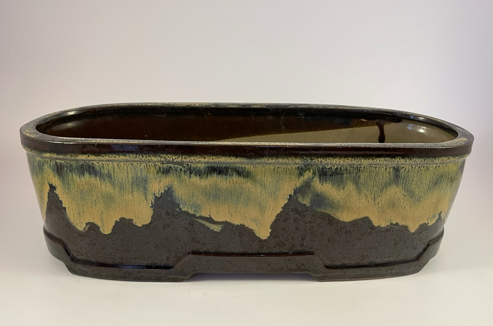 Vintage MCM Brown Green Blue Yellow Drip Glaze Planter Terracotta Pottery #22