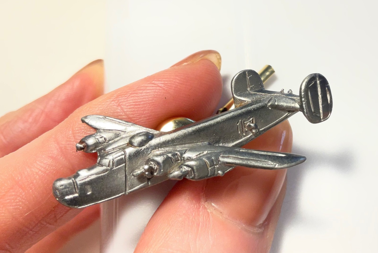 Vintage B-24 Liberator WWII Bomber Airplane Pewter Tie Tack Pin Aviation