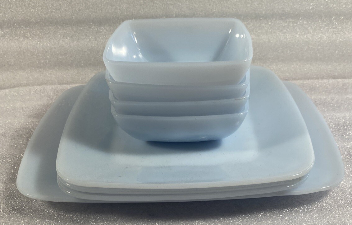 (8) Piece Lot FireKing White Milk Glass Platter/Plates/Bowls. 1948-50