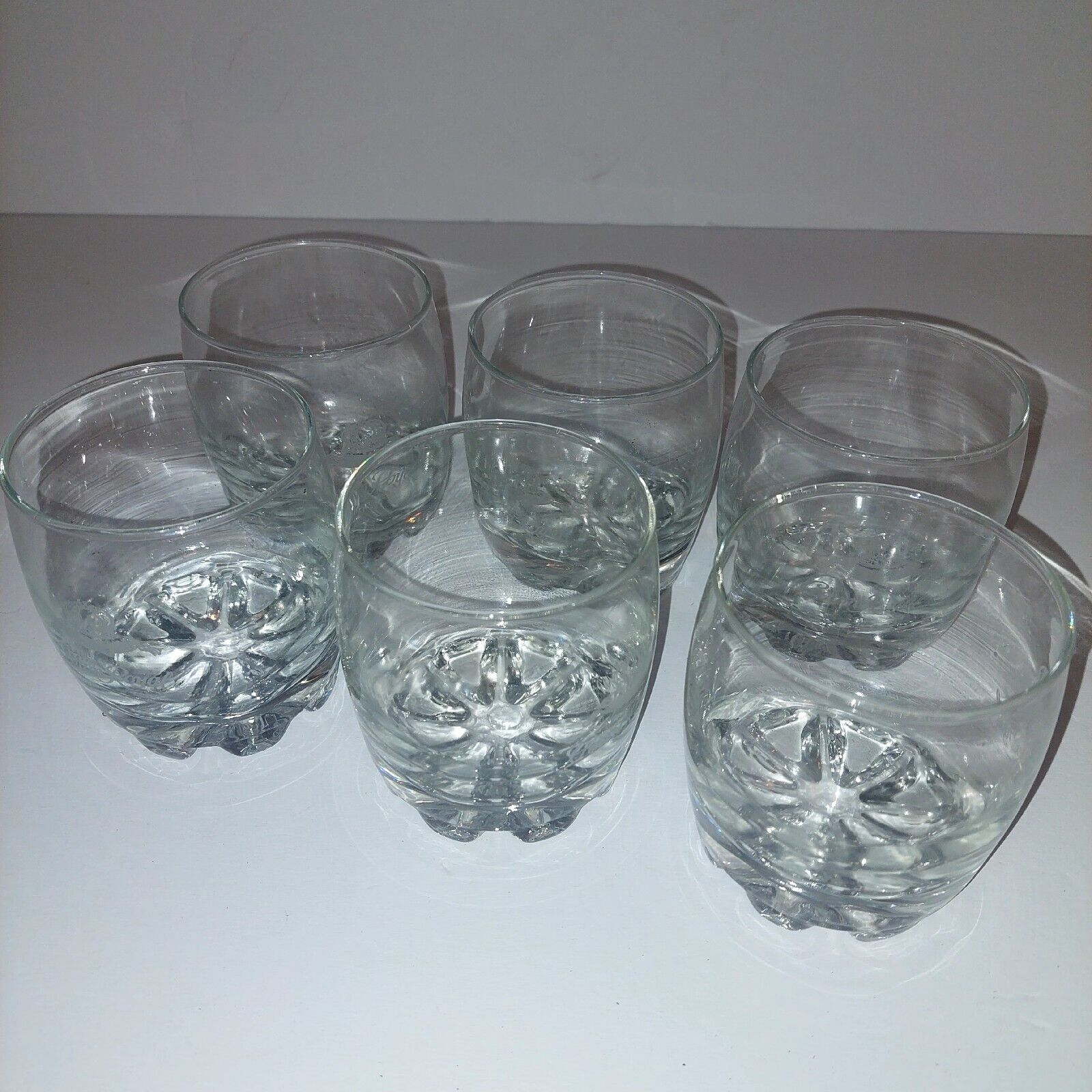 Set Of 6 Crown Royal Low Ball Glasses Clear Rounded Starburst Base Made In Italy