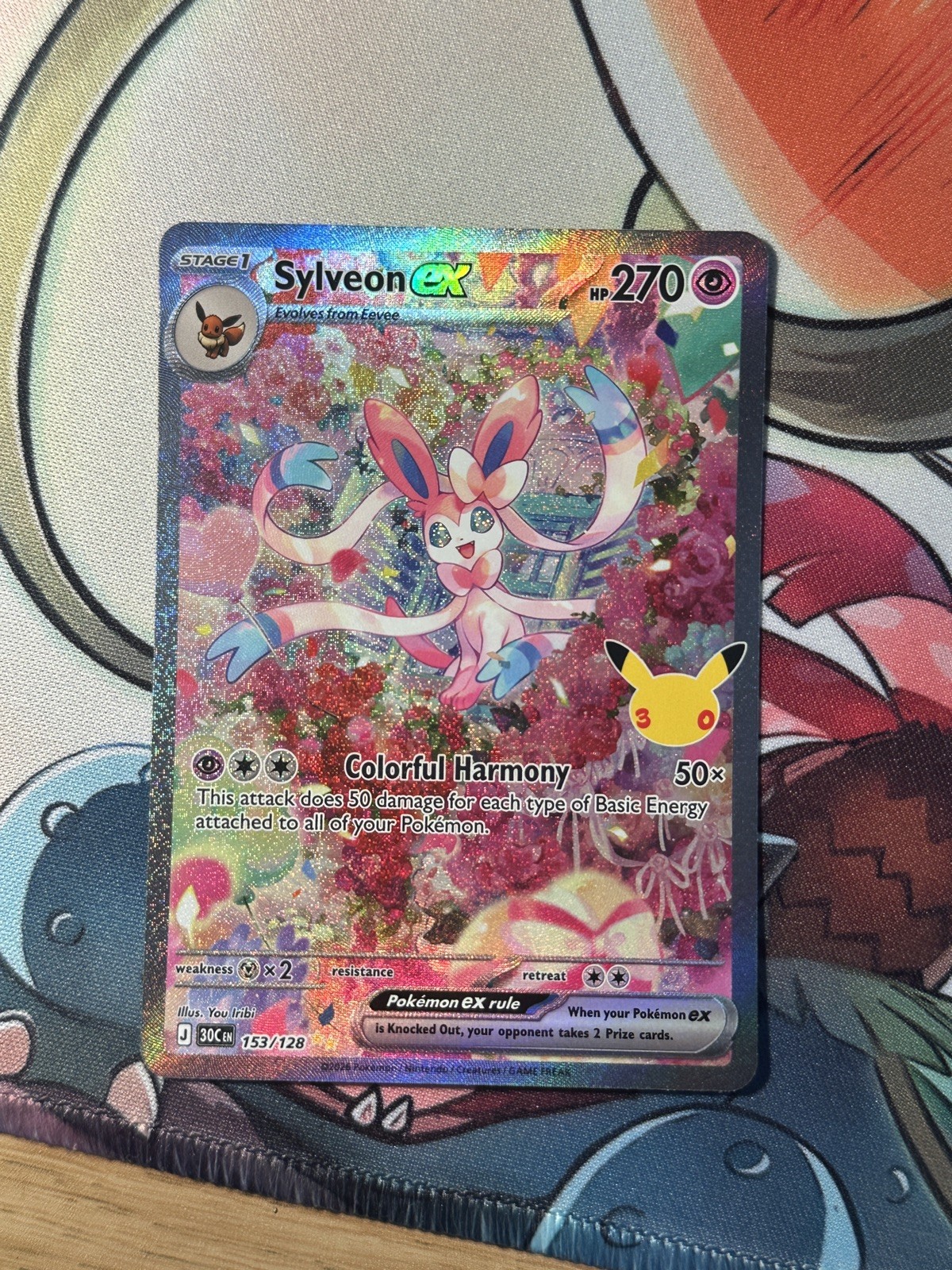Sylveon Ex 153/128 30th Anniversary Pokemon Card Mint Condition