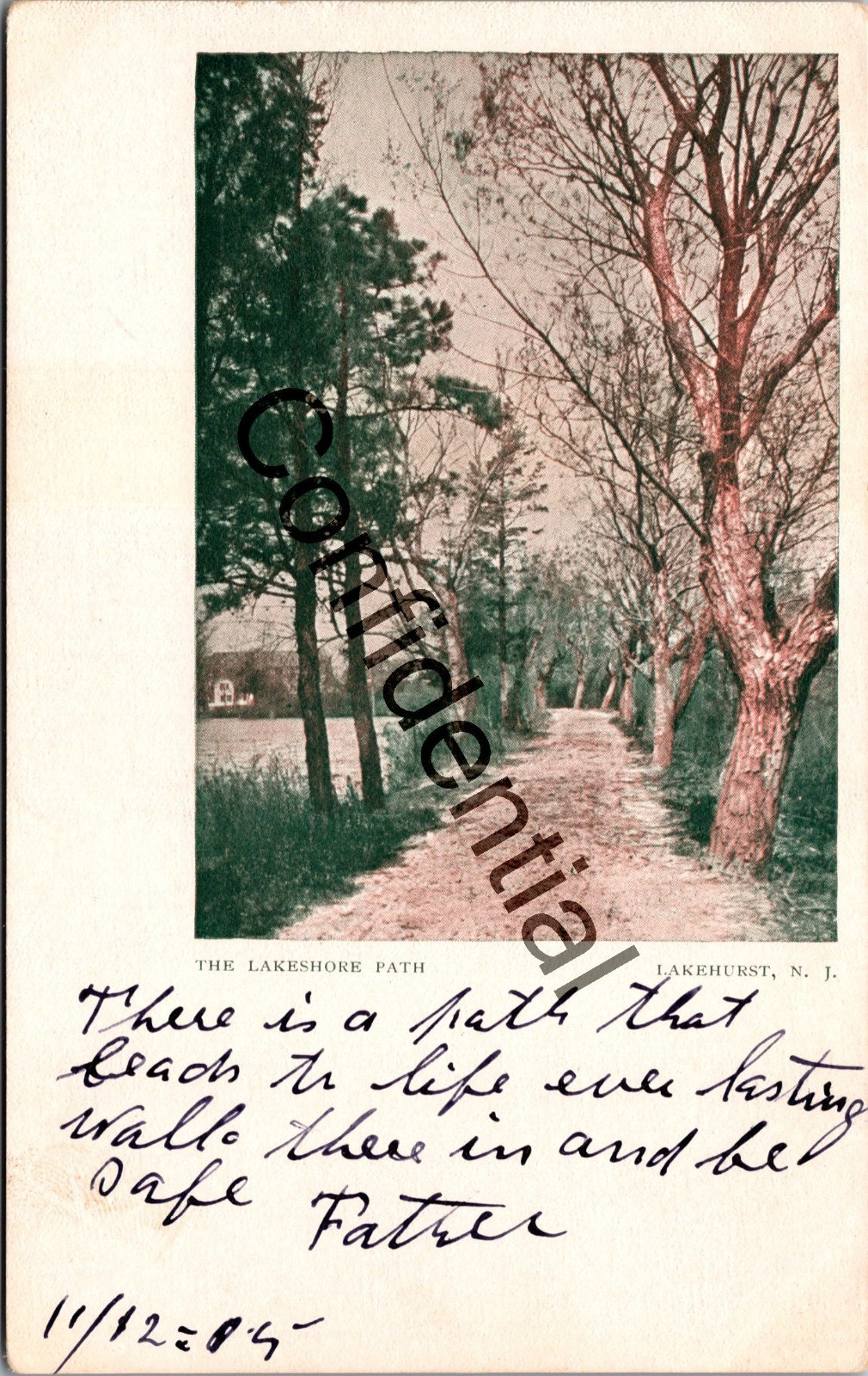 1905 Tree Lined Lakeshore Path At Lakehurst NJ Ocean County New Jersey J611