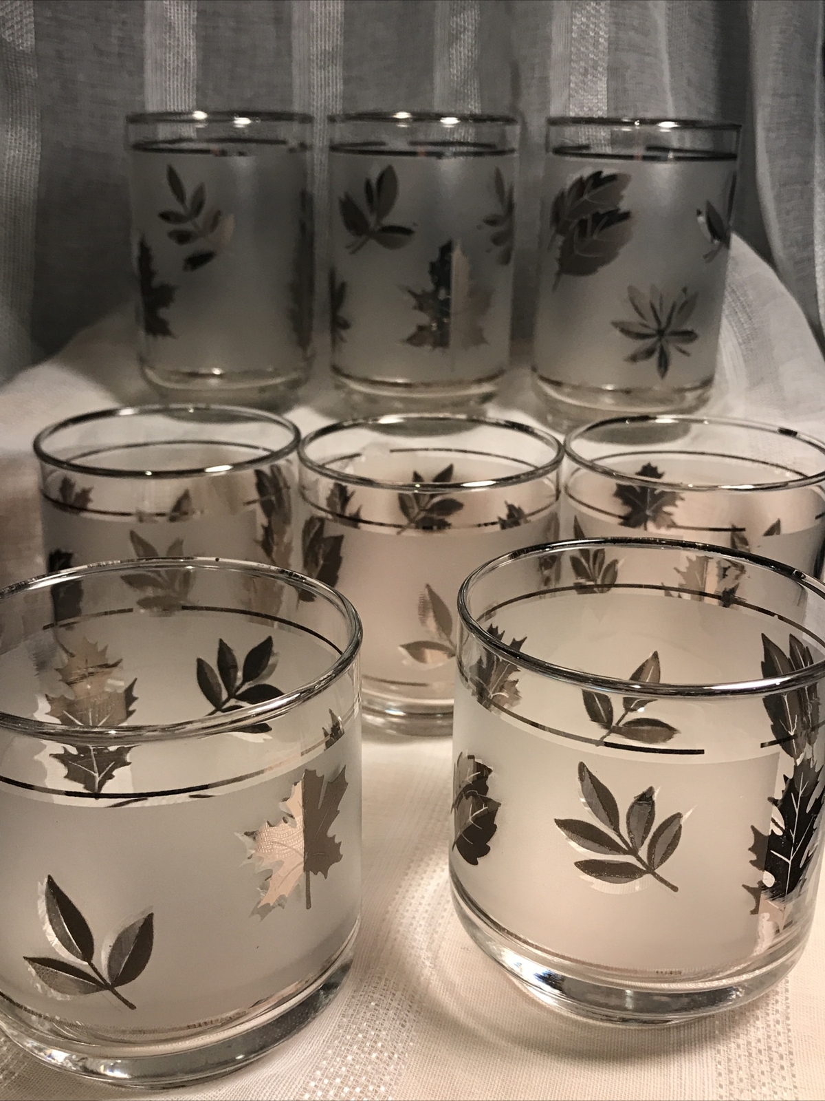 Libbey Silver Foliage Leaf Frosted Juice Rocks Highball Tumbler Barware 8 Glass