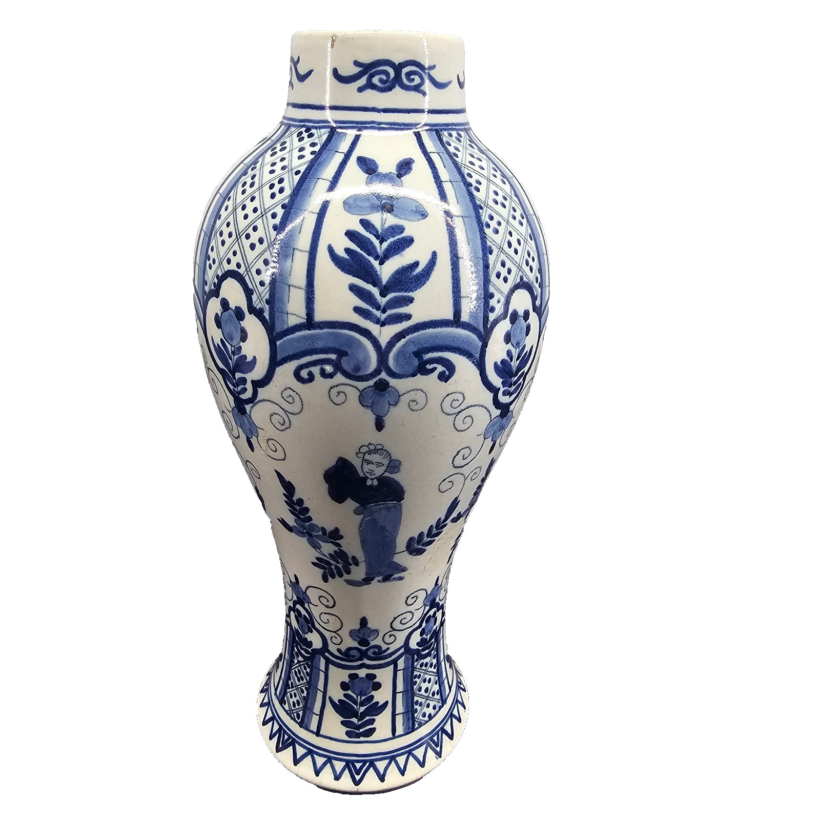 Antique 19th C Boch Freres Keramis Delft Blue White Chinoiserie Vase 8.25