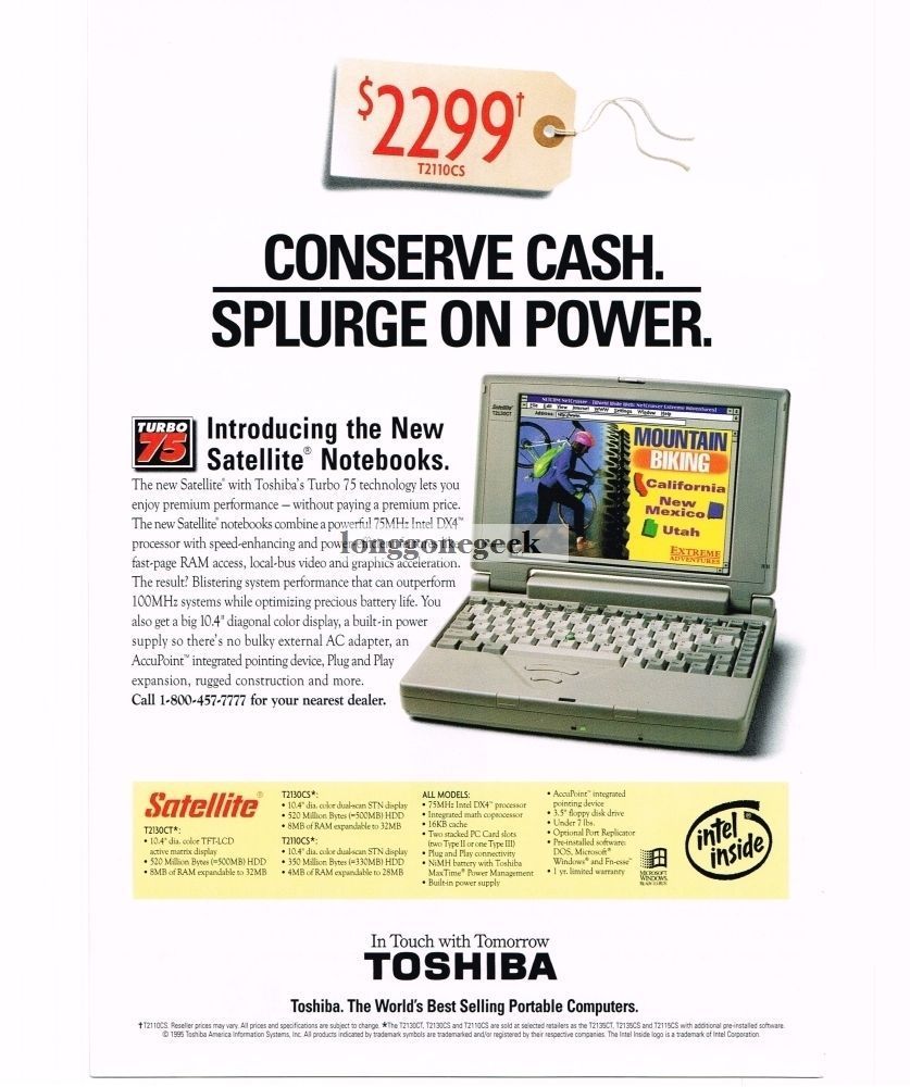 1995 TOSHIBA Satellite T22110CS Notebook Computer Portable Laptop Vintage Print 