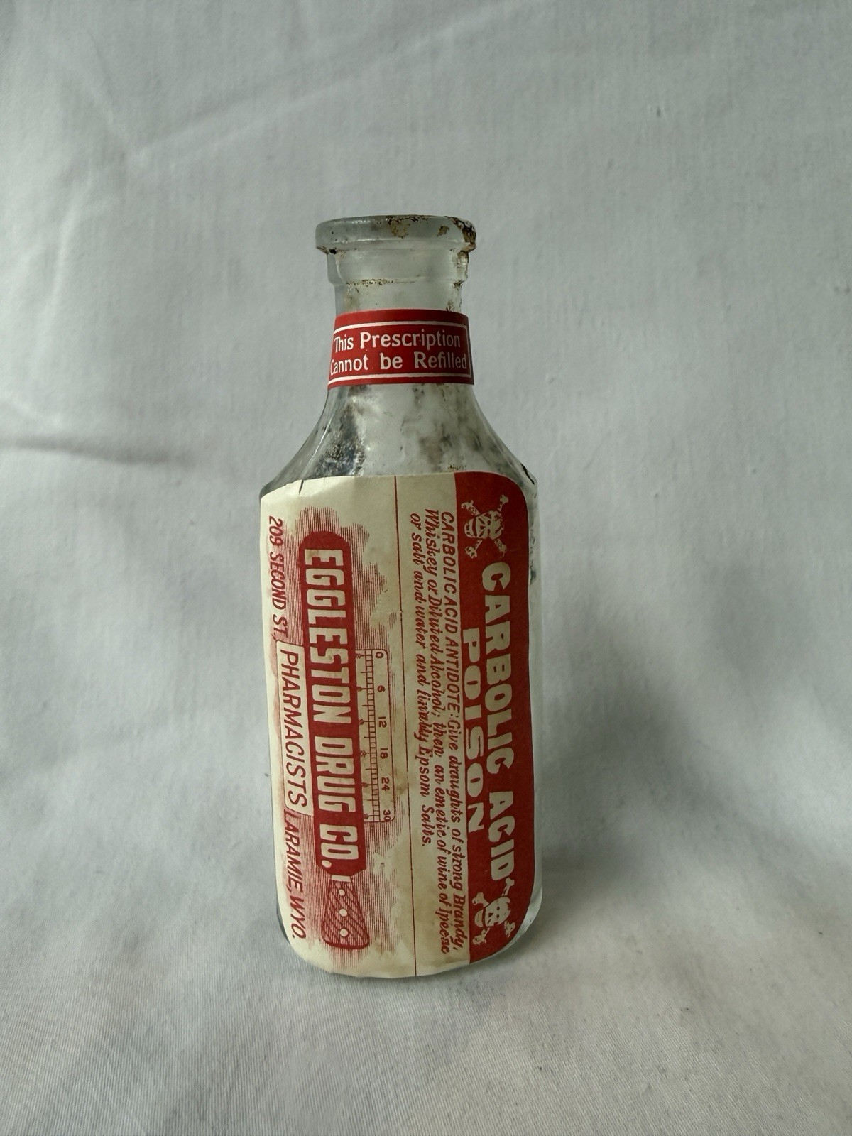 Antique Carbolic Acid Poison Bottle Eggleston Drug Co Laramie Wyo WWI Era