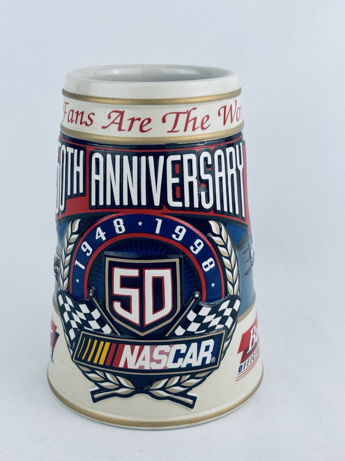 CS371 Vintage 1997 Budweiser NASCAR 50th Anniversary Stein 28569 Ceramarte