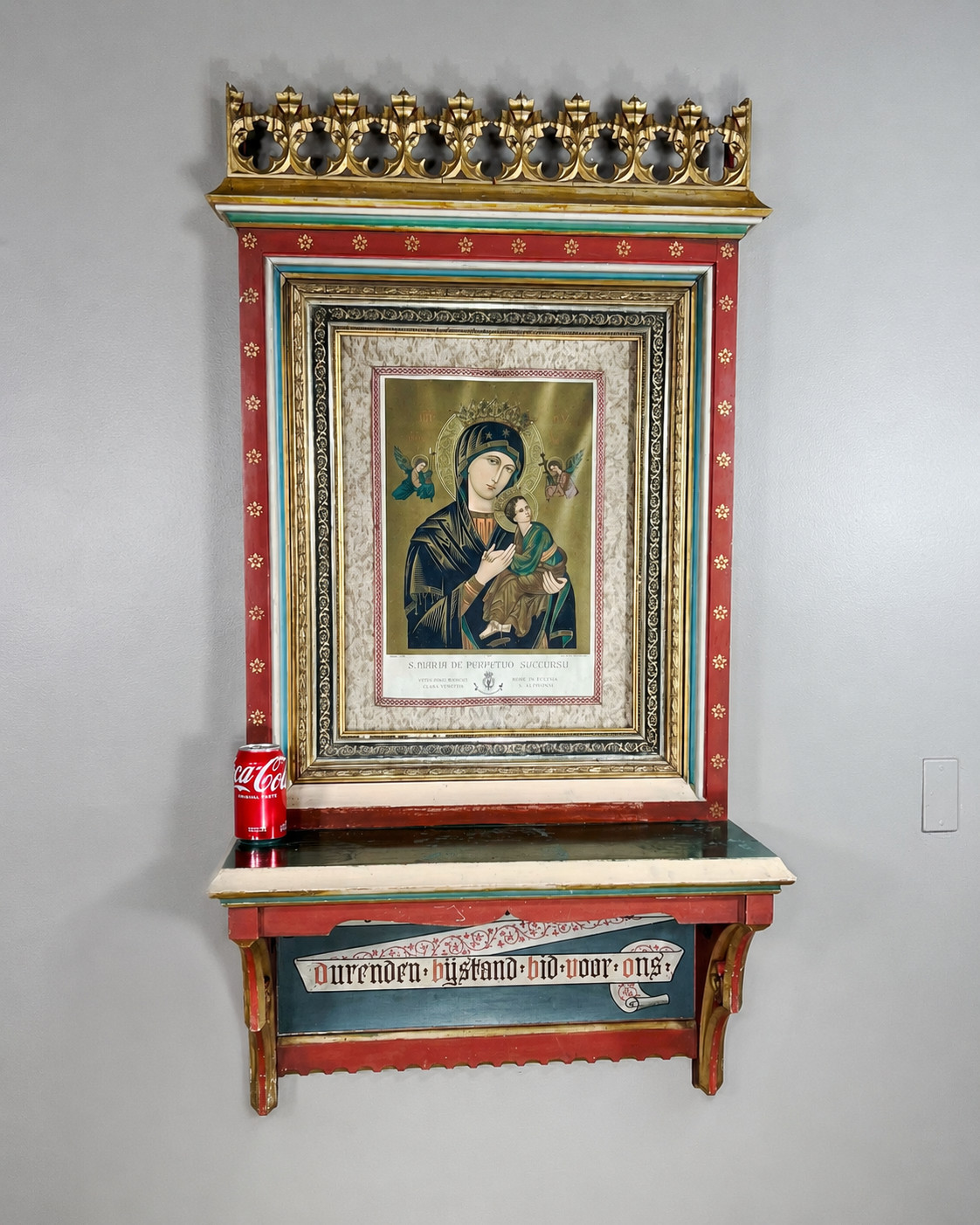 Antique Our Lady of Perpetual Help Signed Bouasse-Lebel Gothic Wall Shrine Dutch