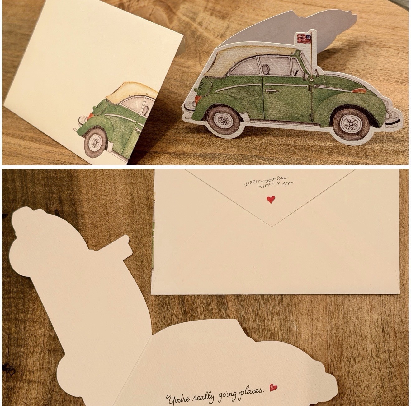 VW VOLKSWAGEN BEETLE BUG Convertible Car 1996 SUSAN BRANCH Greeting Card Die-Cut