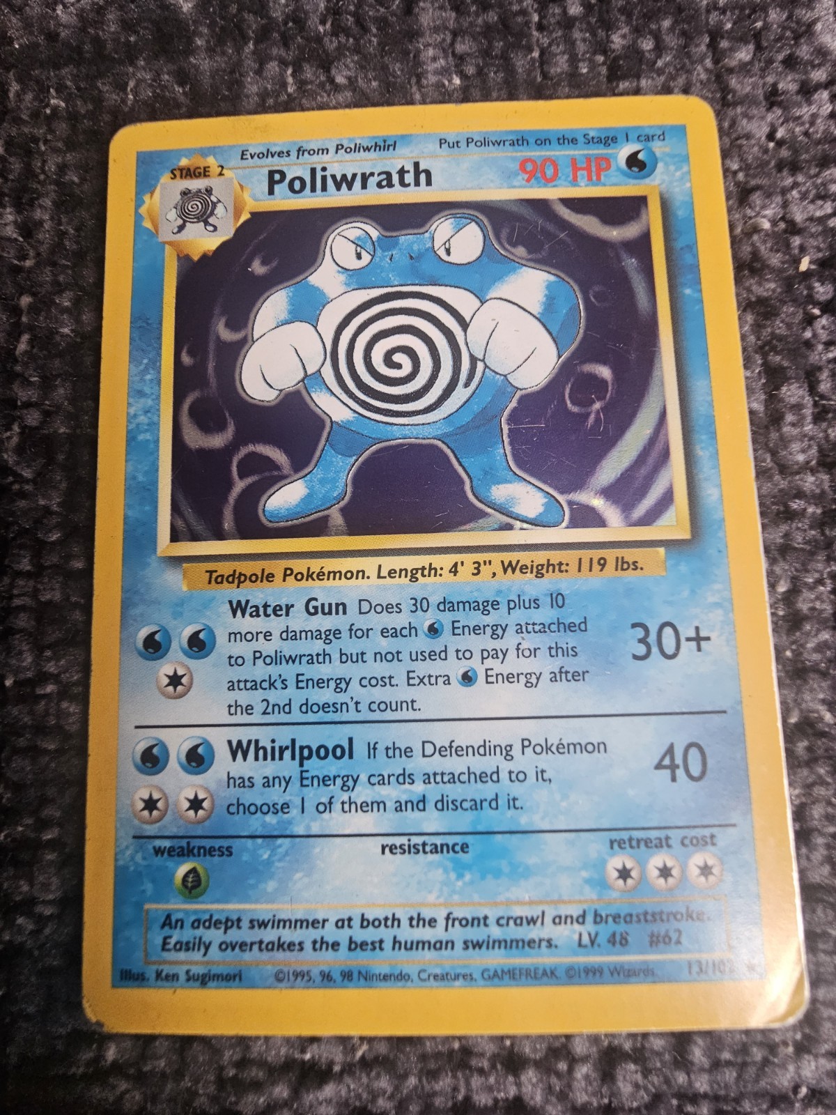 Vintage Holo Pokemon Card Poliwrath Base Set 1999 WOTC 13/102
